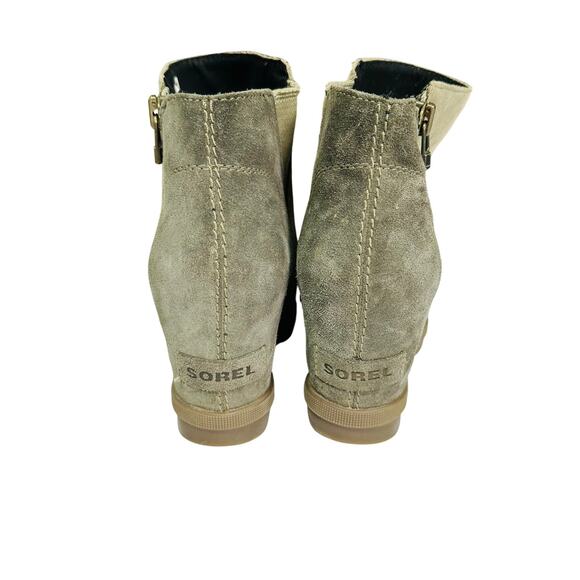 Sorel Joan of Arctic Sage Green Two Tone Suede Wedge Zip Ankle Boots Size 8 - Picture 4 of 6